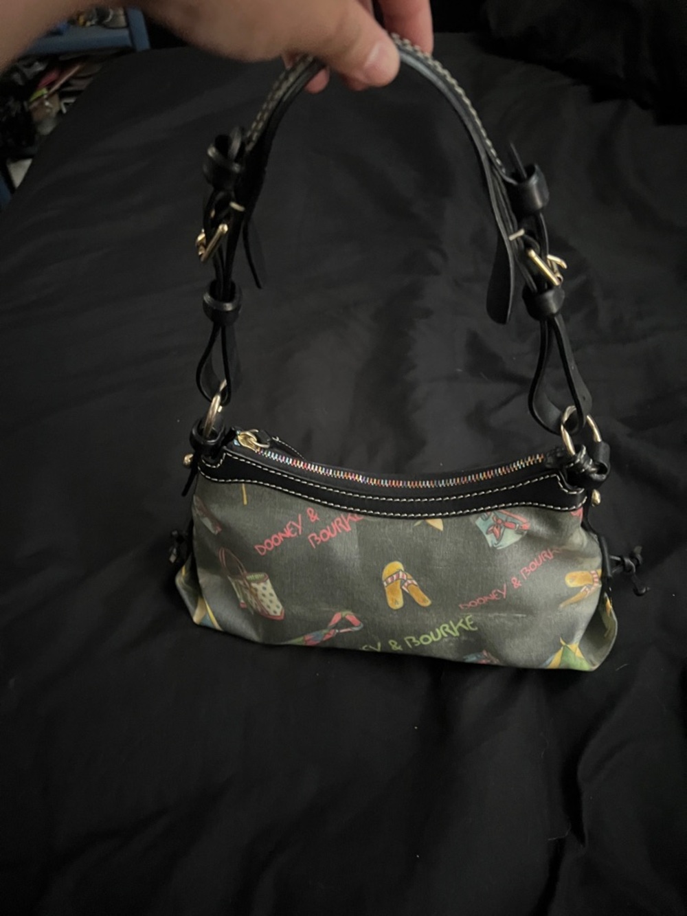 Dooney & Bourke Printed Shoulder Bag with Black Trim in
